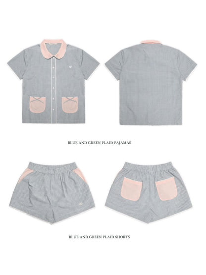 Lace Bow Embroidery Short Sleeve Shorts Pajama Set【s0000008661】