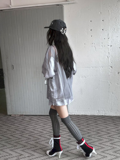 Satin Patchwork Street Oversize Jersey T-Shirt【s0000008498】