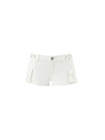 Studded Workwear Low Waisted Hipster Proportionate Shorts【s0000009429】