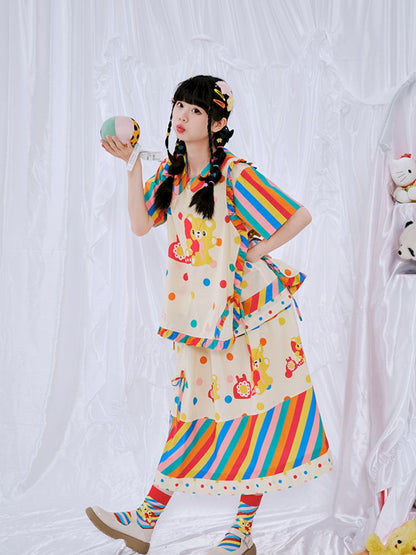 Rainbow Diary Printed Patchwork Half Skirt【s0000009101】