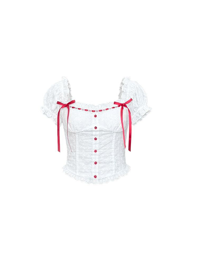 Red and white checkered bow lace set【s0000009315】