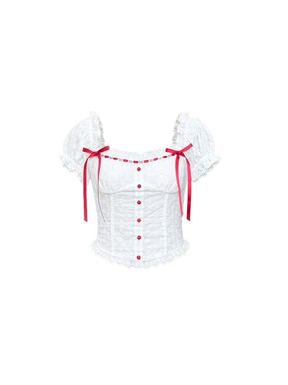 Red and white checkered bow lace set【s0000009315】