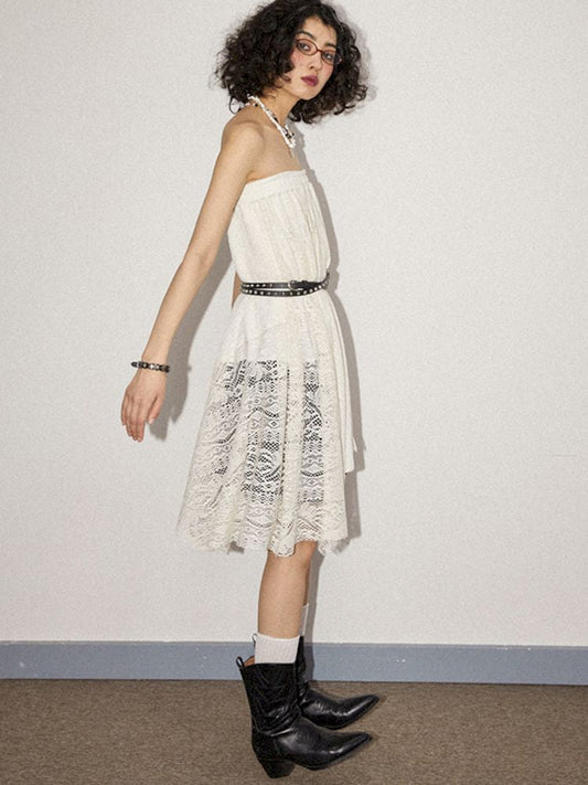 A-line lace splicing bustier hem loose design skirt【s0000008849】