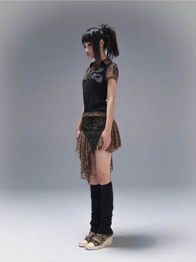 Polo Neck Collision Color Short Sleeve Top【s0000008468】