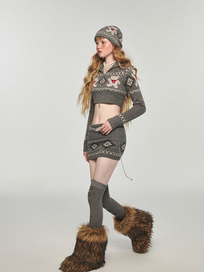 Niche retro jacquard bear knit cap【s0000004736】