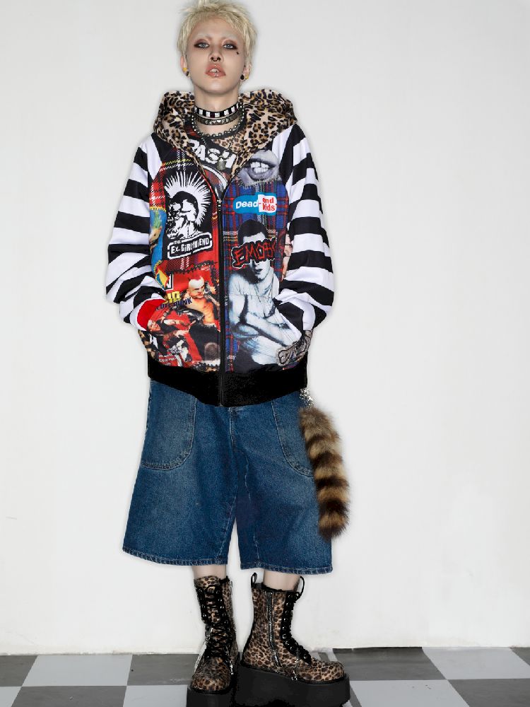 American punk leopard print Zipper Sweatshirt Jacket【s0000010272】