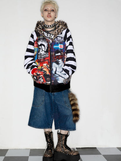 American punk leopard print Zipper Sweatshirt Jacket【s0000010272】