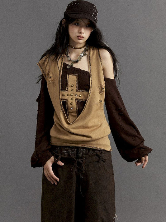 collar slanted shoulder sweatshirt