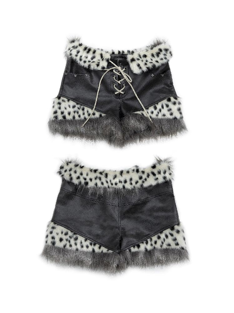 Leopard Patchwork Plush Leather Shorts【s0000005015】