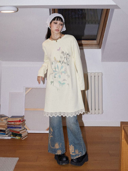 Printed Loose Casual Long Sleeve T-Shirt Dress【s0000010098】