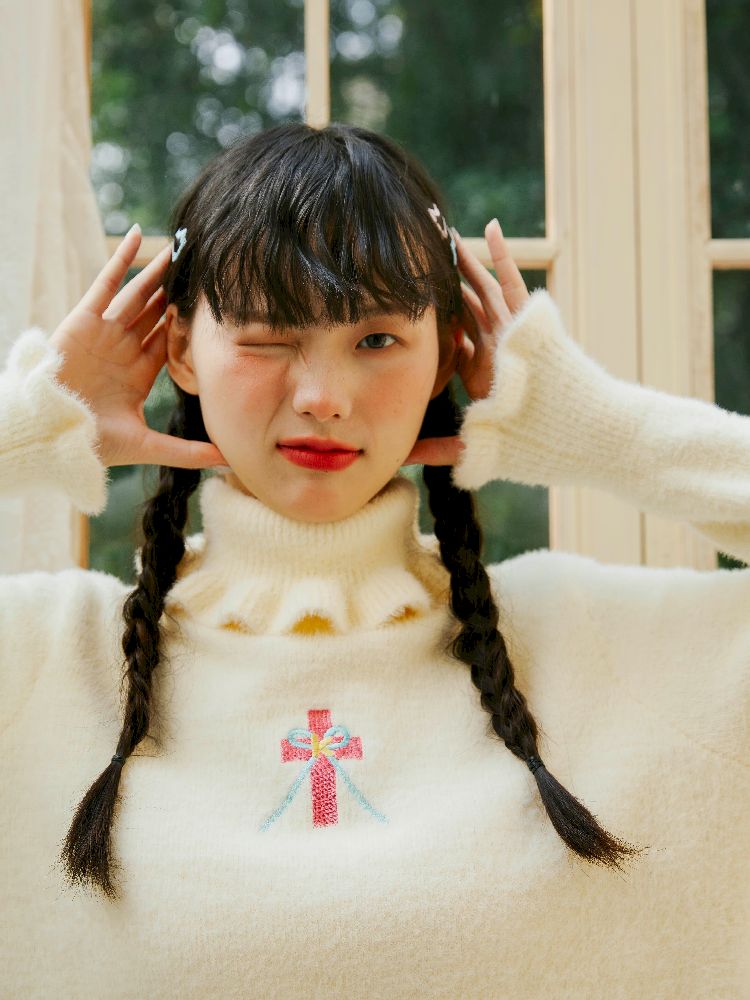 Turtleneck Lapel Lace Sweater【s0000004653】