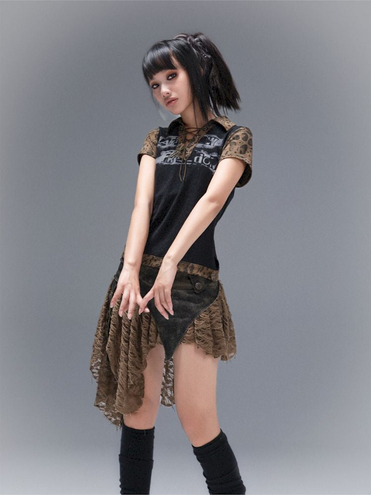 Polo Neck Collision Color Short Sleeve Top【s0000008468】