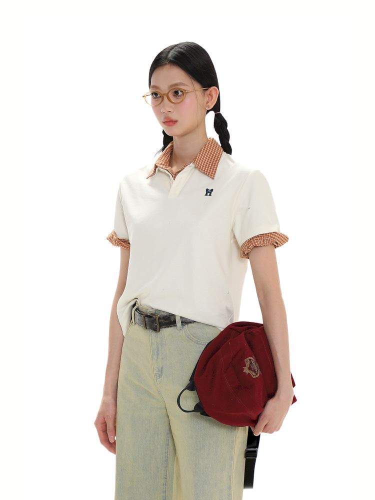 Butterfly M Embroidery Hole Breaking Short Sleeve Polo Shirt【s0000008659】
