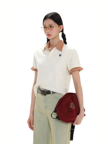 Butterfly M Embroidery Hole Breaking Short Sleeve Polo Shirt【s0000008659】