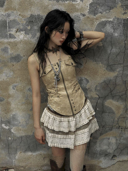 Heavy Suede Waist Corset Camisole【s0000009752】