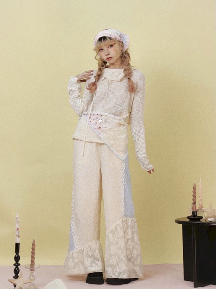 Lace Splicing Wide Leg Flared Pants【s0000007725】