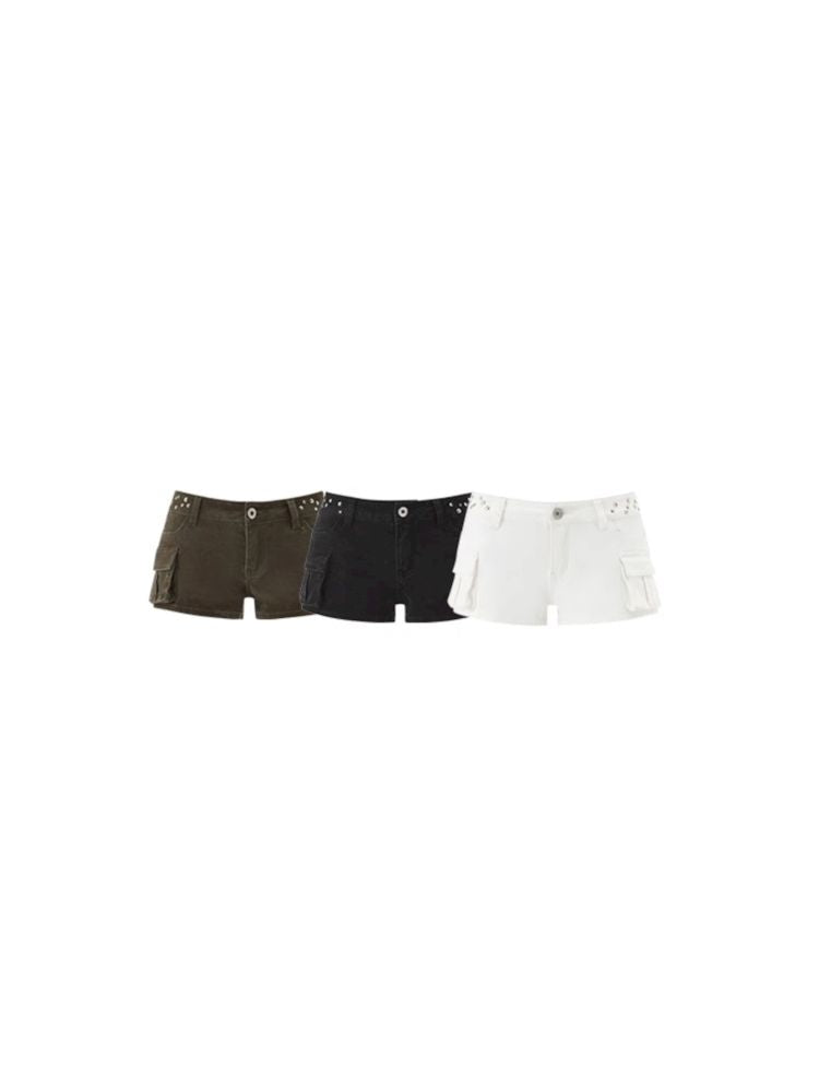 Studded Workwear Low Waisted Hipster Proportionate Shorts【s0000009429】