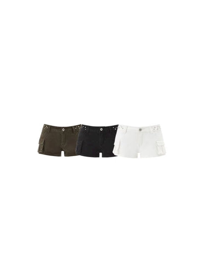 Studded Workwear Low Waisted Hipster Proportionate Shorts【s0000009429】