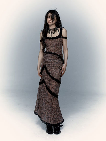 Street Rock Reversible Slim Leopard Mesh Long Dress【s0000008403】