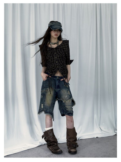 Punk street washed and worn wide-leg jeans【s0000008127】