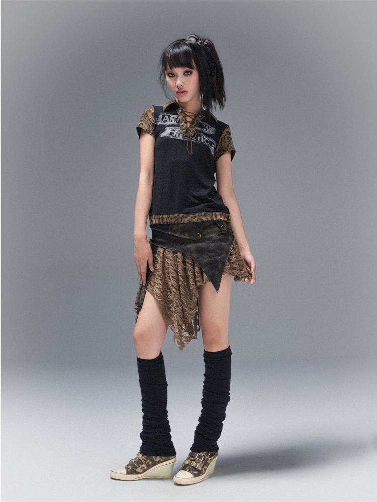 Polo Neck Collision Color Short Sleeve Top【s0000008468】