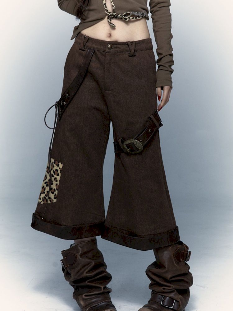 Leopard Leather Loose Low Waist Contour Seven Pants【s0000008405】