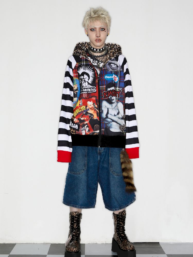 American punk leopard print Zipper Sweatshirt Jacket【s0000010272】