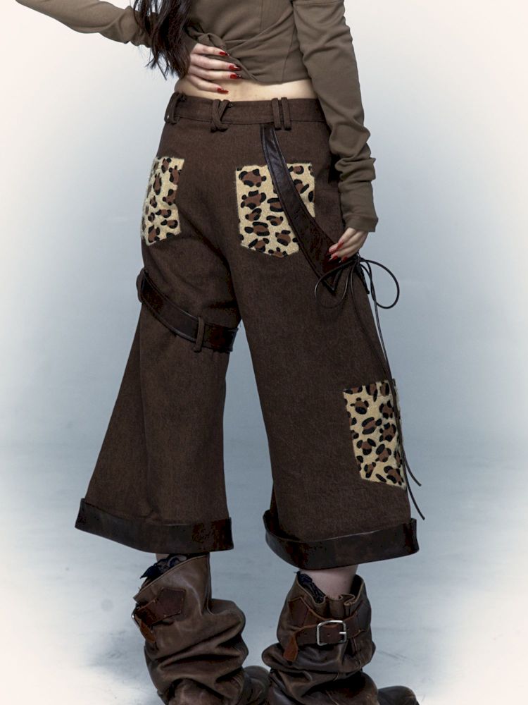 Leopard Leather Loose Low Waist Contour Seven Pants【s0000008405】