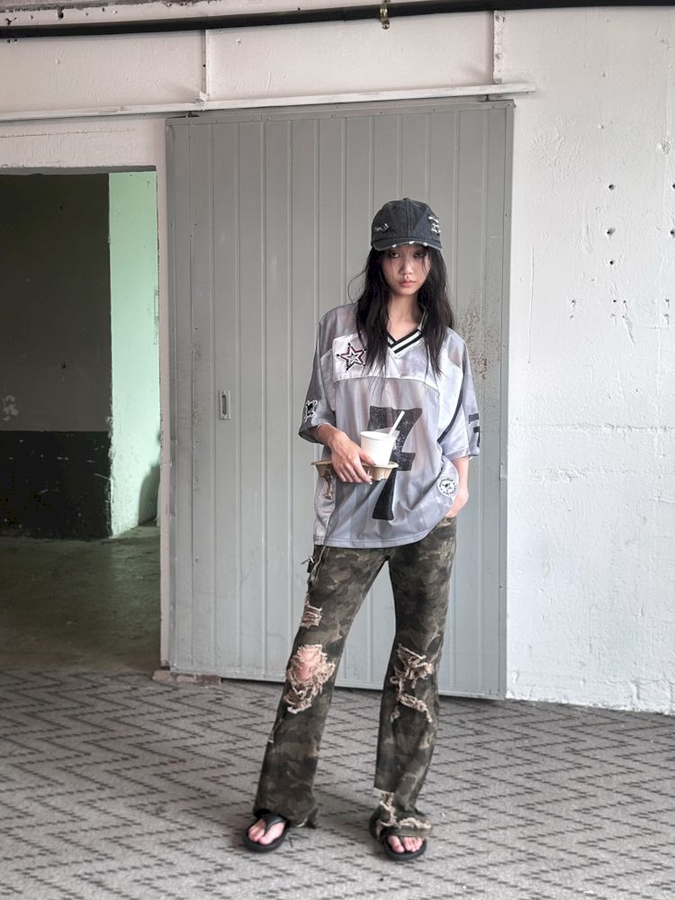 Satin Patchwork Street Oversize Jersey T-Shirt【s0000008498】