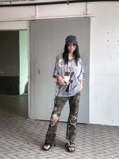 Satin Patchwork Street Oversize Jersey T-Shirt【s0000008498】