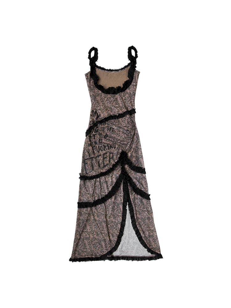 Street Rock Reversible Slim Leopard Mesh Long Dress【s0000008403】