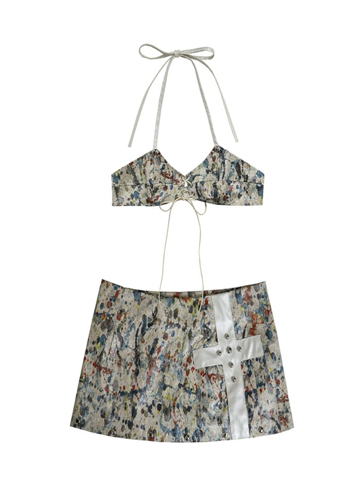 Summer Bikini Beach Holiday Patchwork Skirt Corset Set【s0000009004】