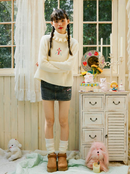 Turtleneck Lapel Lace Sweater【s0000004653】