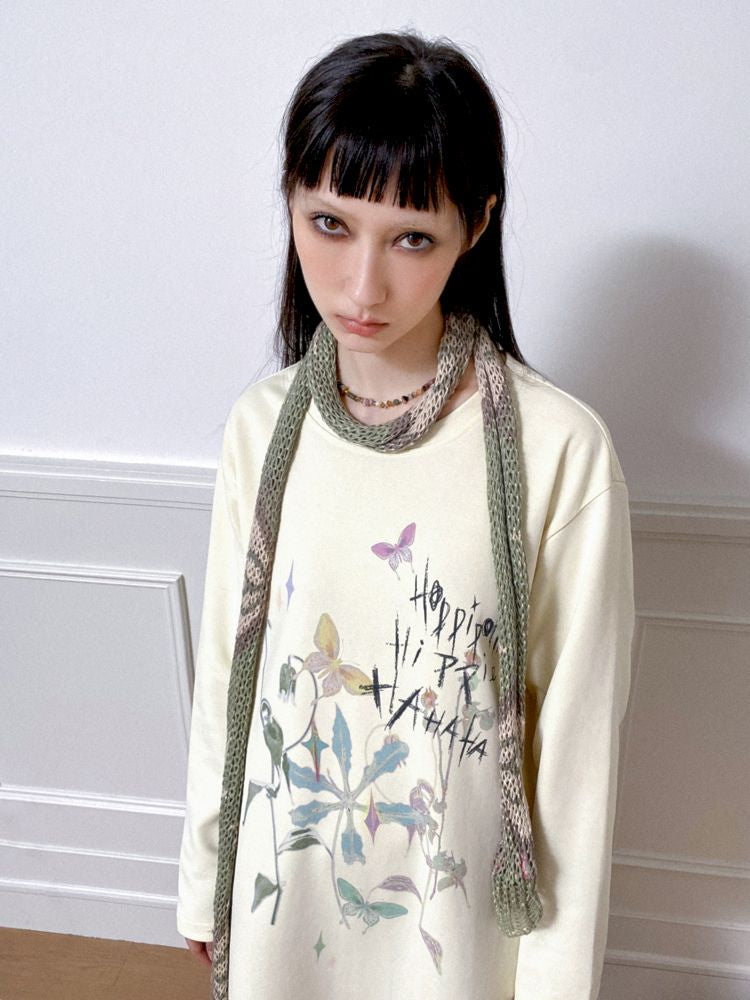 Printed Loose Casual Long Sleeve T-Shirt Dress【s0000010098】