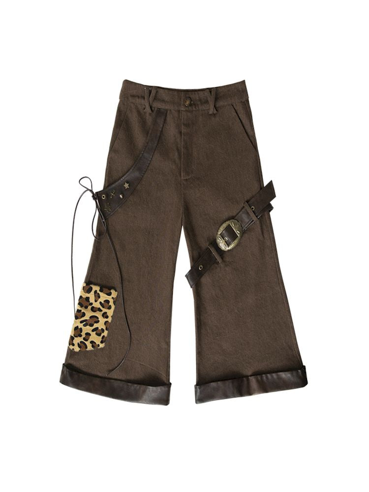 Leopard Leather Loose Low Waist Contour Seven Pants【s0000008405】