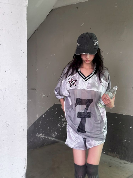 Satin Patchwork Street Oversize Jersey T-Shirt【s0000008498】