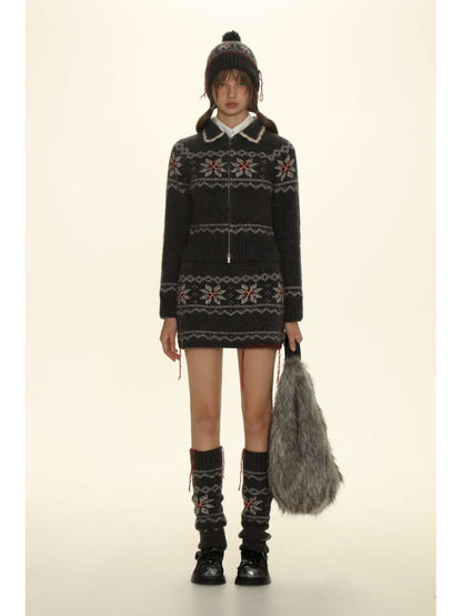 Tassel Zipper Sweater Knit Cardigan Set【s0000006011】