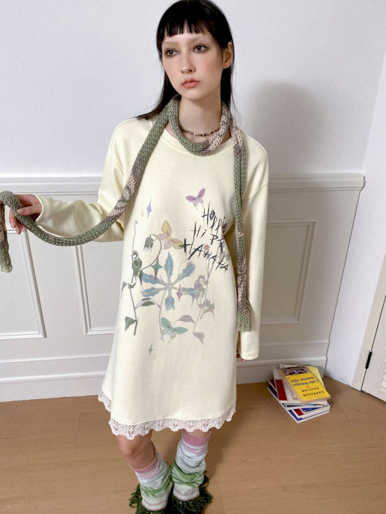 Printed Loose Casual Long Sleeve T-Shirt Dress【s0000010098】