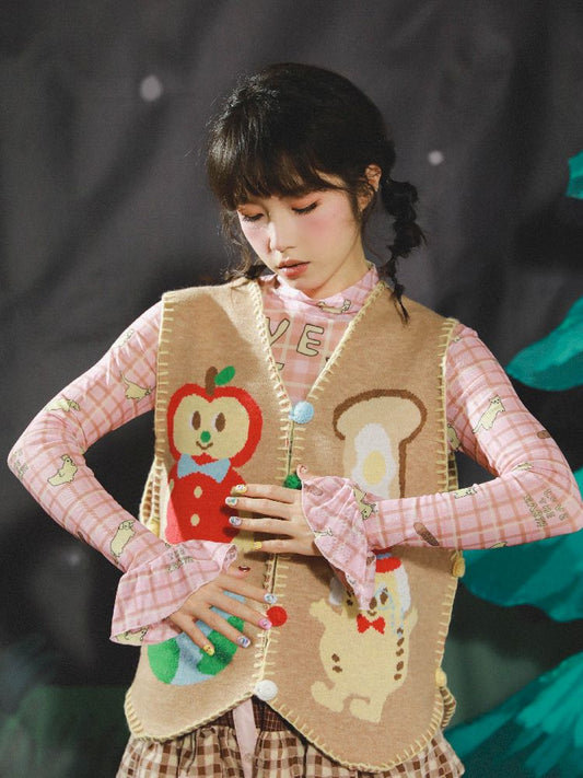 Apple Earth Toast Khaki Knit Vest【s0000005688】