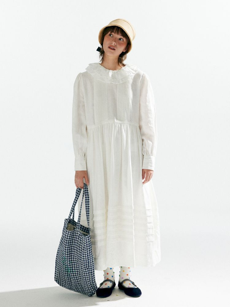 Pleated Ruffle Lace Neck Dress【s0000007635】