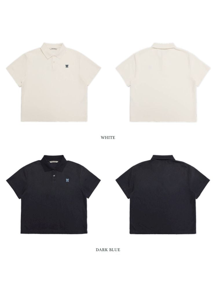 Butterfly M Embroidery Hole Breaking Short Sleeve Polo Shirt【s0000008659】