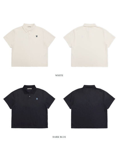 Butterfly M Embroidery Hole Breaking Short Sleeve Polo Shirt【s0000008659】