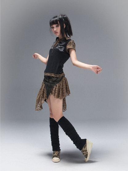 Polo Neck Collision Color Short Sleeve Top【s0000008468】