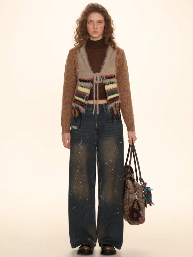 Mixed yarn interweaving stripes sweater【s0000006008】