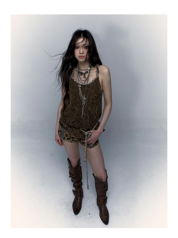 Slouchy Old Hollowed Out Loose Flocked Lace Vest【s0000008134】