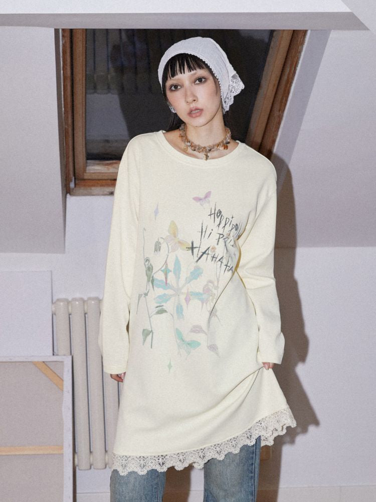 Printed Loose Casual Long Sleeve T-Shirt Dress【s0000010098】