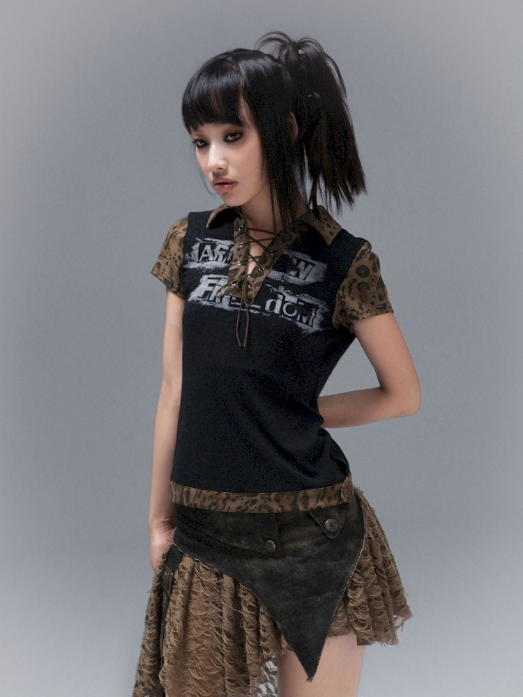 Polo Neck Collision Color Short Sleeve Top【s0000008468】