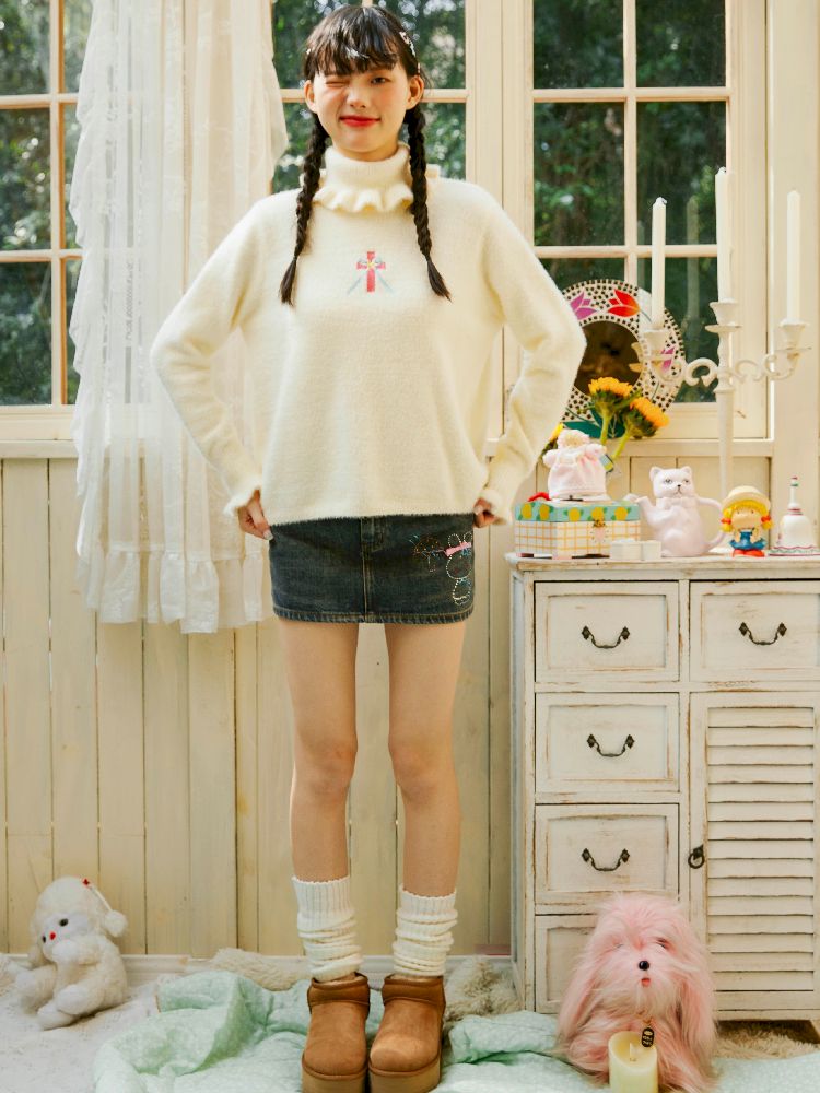 Turtleneck Lapel Lace Sweater【s0000004653】