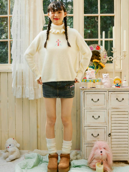 Turtleneck Lapel Lace Sweater【s0000004653】