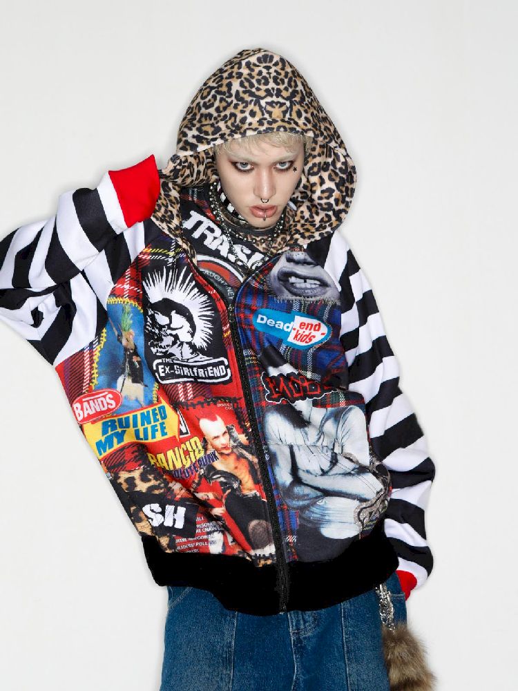 American punk leopard print Zipper Sweatshirt Jacket【s0000010272】